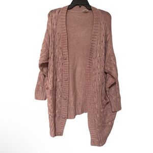 Lularoe Pink Cable Knit Long Lined Cardigan Pockets Open Front Chunky - Size M
